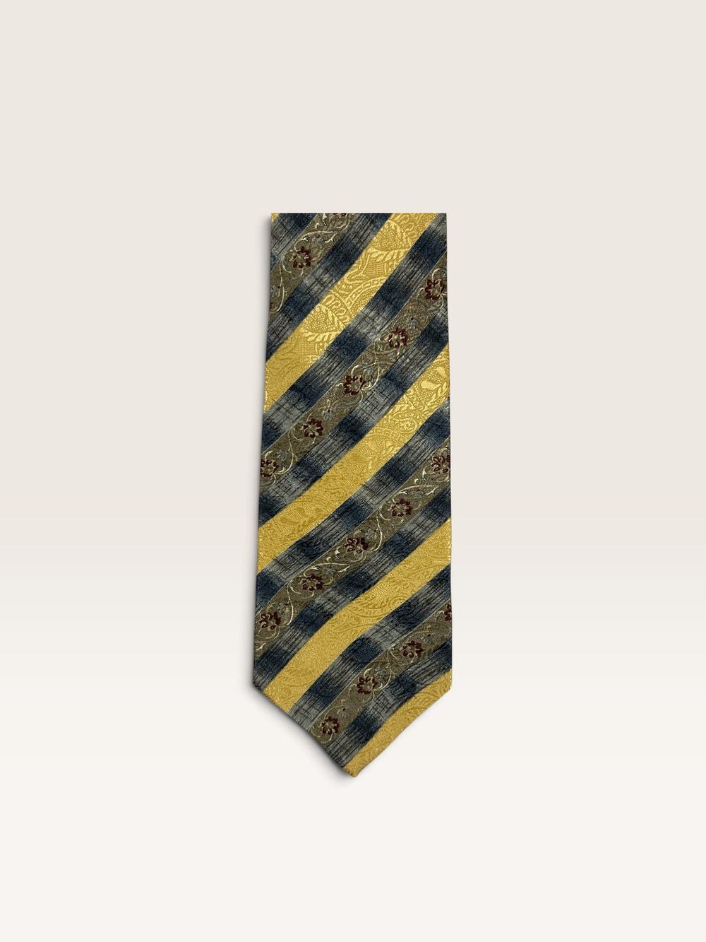 New Claiborne Silk Tie Gold Navy Floral Stripe Holiday 1996 USA NWT